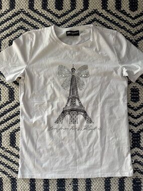 Karl Lagerfeld White Tee with Embellished Eiffel Tower Bow